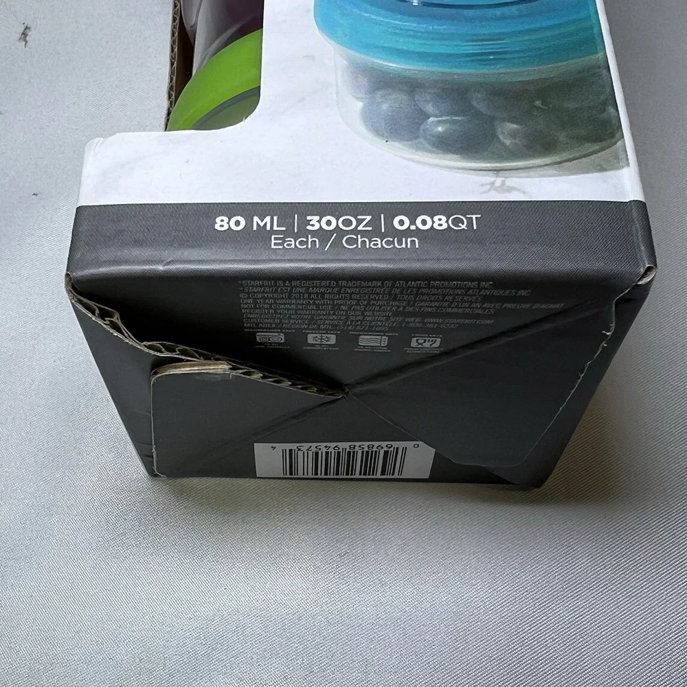 New Round Mini Container Bites Food Storage 3 Count 30oz Plastic With Lid Togo‎